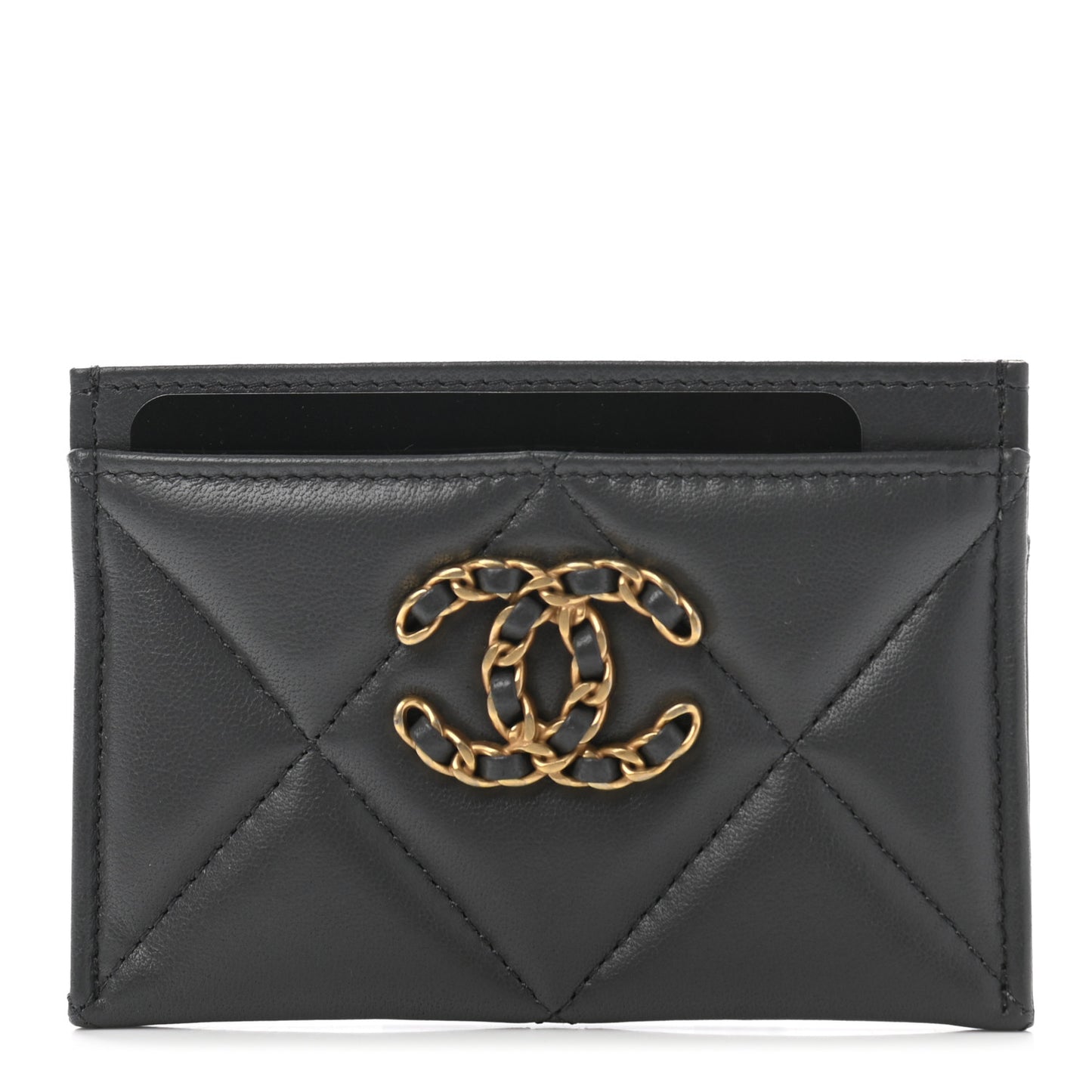 Lambskin Quilted Chanel 19 Card Holder Dark Grey