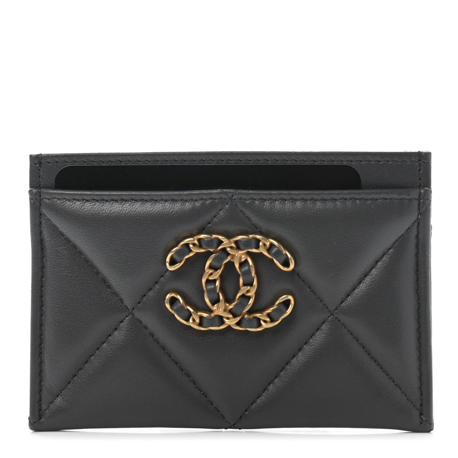 Chanel Lambskin Quilted Chanel 19 Card Holder Dark Grey 1 of 9