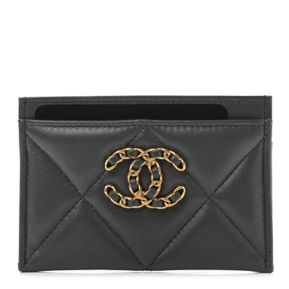 Chanel Lambskin Quilted Chanel 19 Card Holder Dark Grey 1 of 9