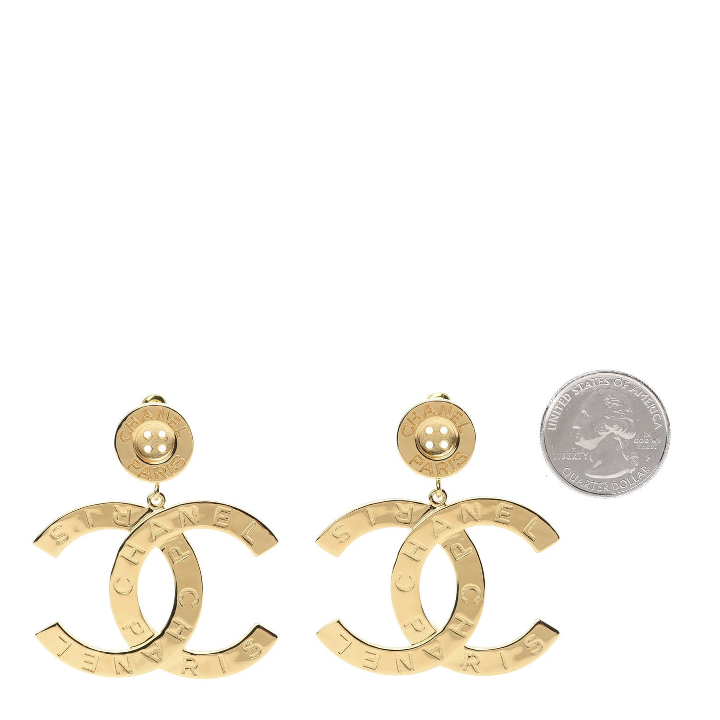 Metal Large Paris Button Earrings Gold