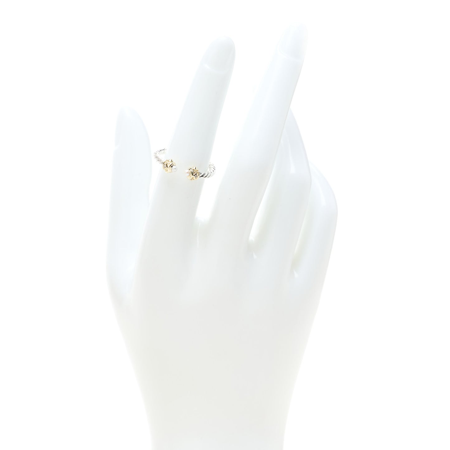Sterling Silver 14K Yellow Gold Diamond Freshwater Cultured Pearl Renaissance Ring 51 5.75