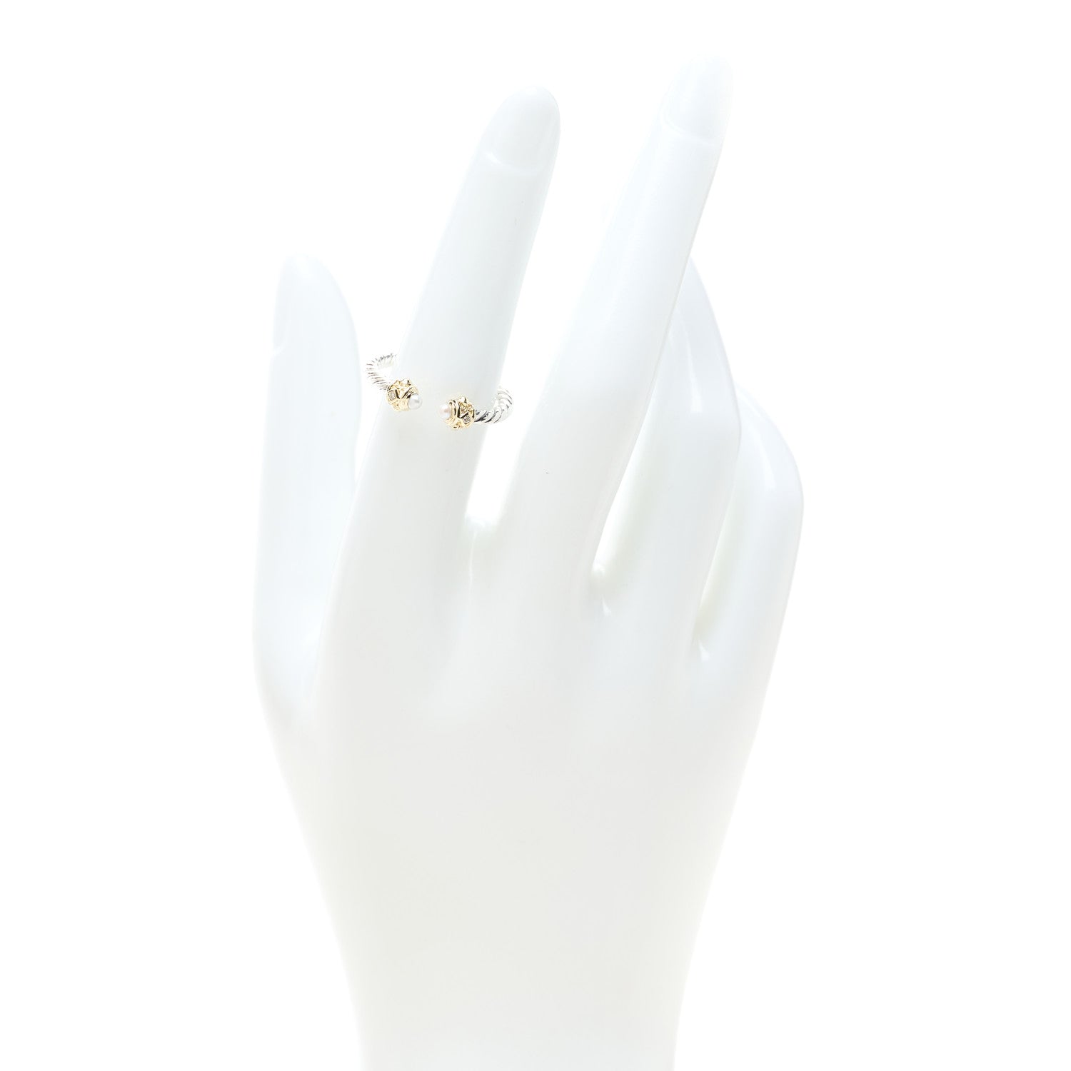 David Yurman Sterling Silver 14K Yellow Gold Diamond Freshwater Cultured Pearl Renaissance Ring 51 5.75 2 of 4