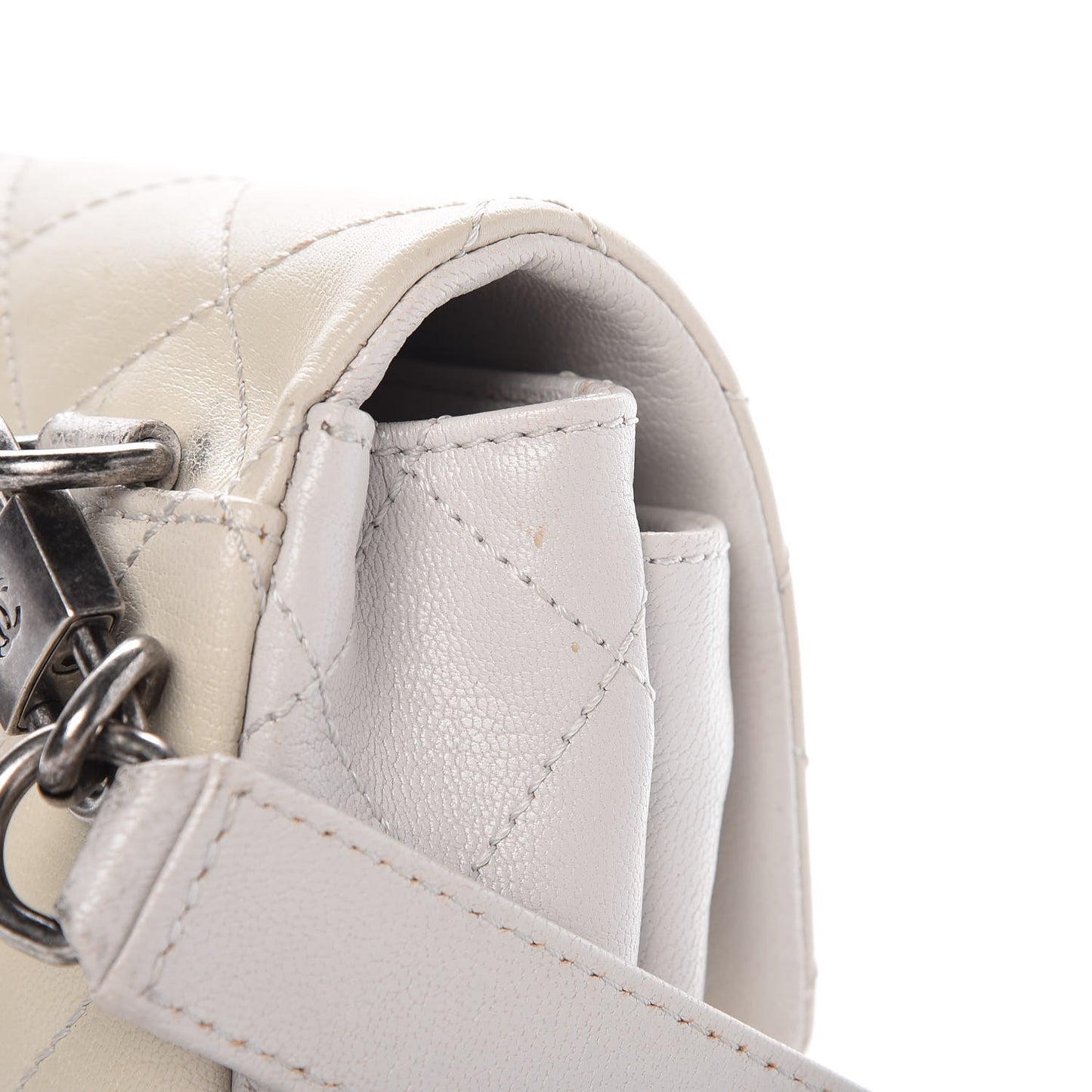 Shiny Goatskin Quilted Small Double Carry Waist Chain Flap White
