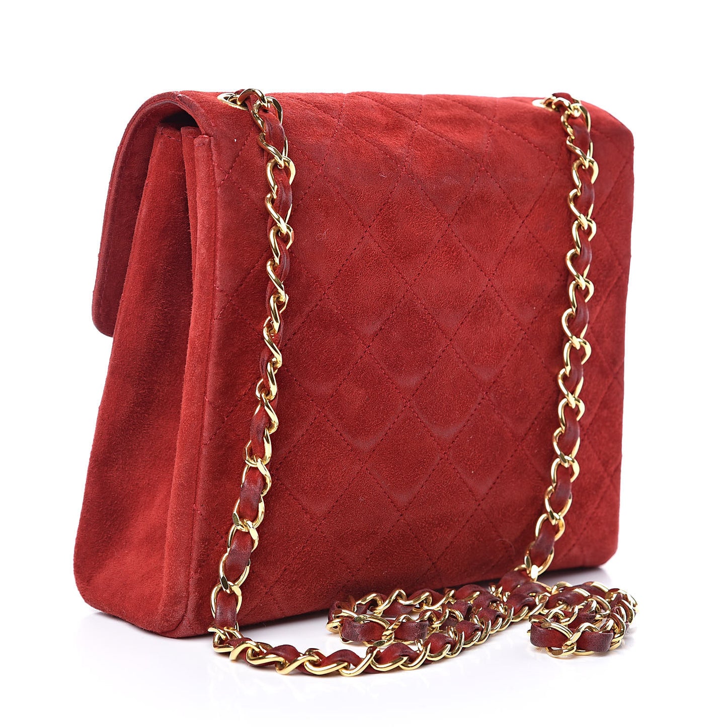 Suede Quilted Mini Square Flap Red