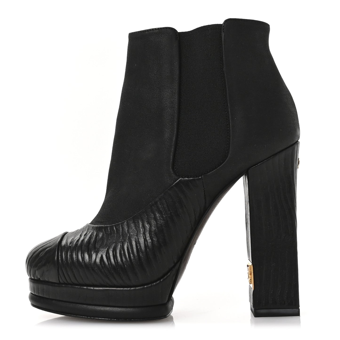 Wax Suede Wood Effect Calfskin Platform Ankle Boots 37.5 Black
