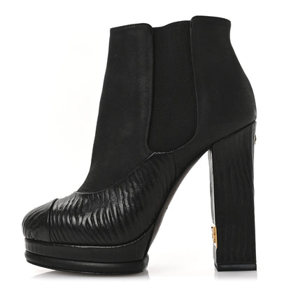 Chanel Wax Suede Wood Effect Calfskin Platform Ankle Boots 37.5 Black 1 of 9