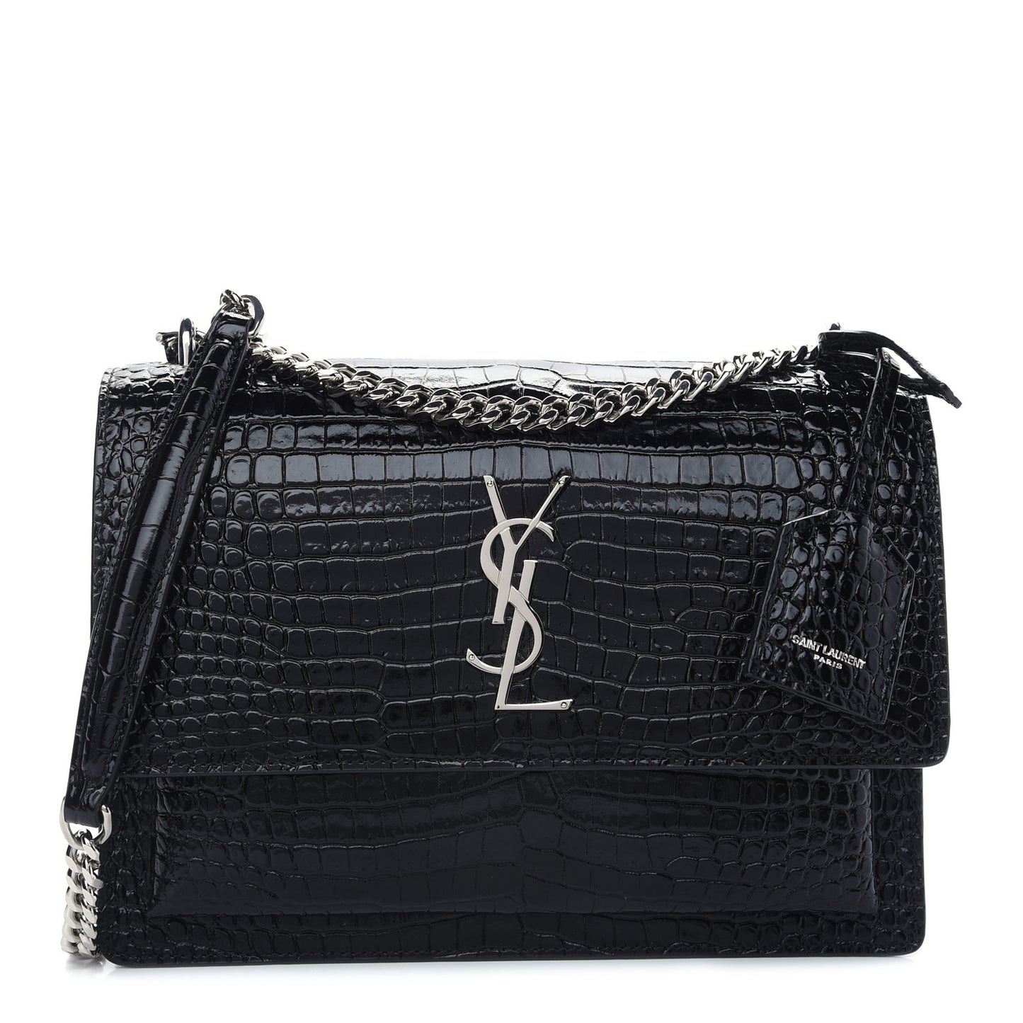 Calfskin Crocodile Embossed Medium Monogram Sunset Black