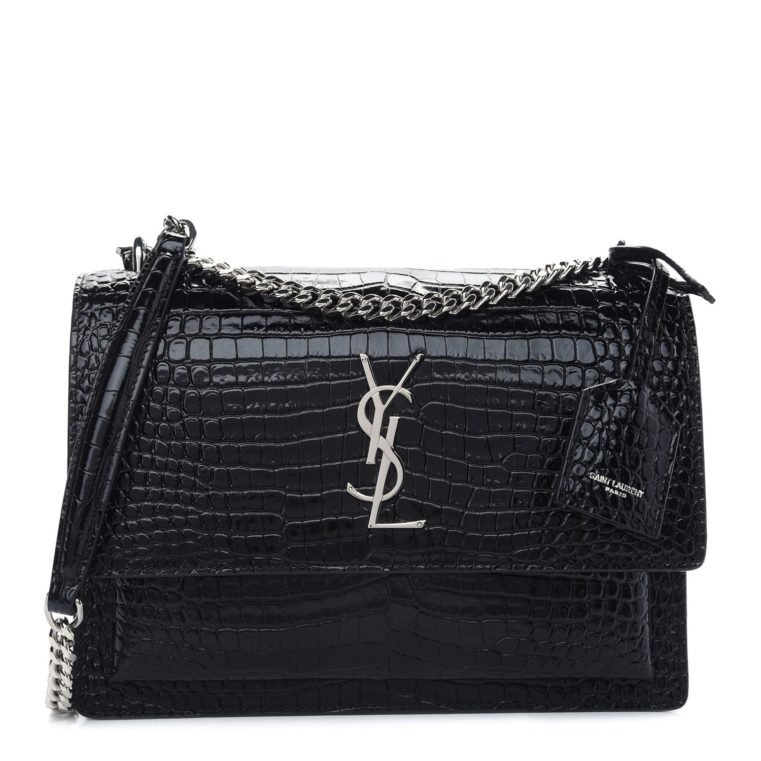Saint Laurent Calfskin Crocodile Embossed Medium Monogram Sunset Black 1 of 8