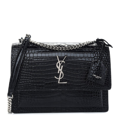 Saint Laurent Calfskin Crocodile Embossed Medium Monogram Sunset Black 1 of 8