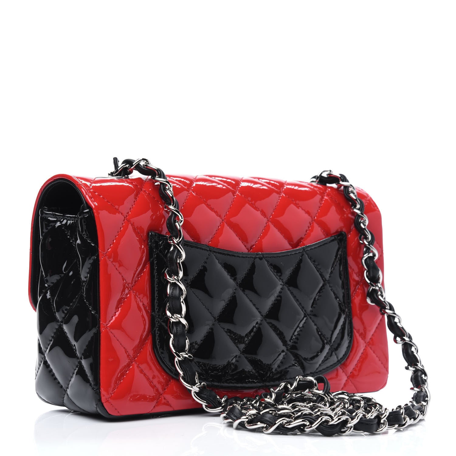 Chanel Patent Calfskin Quilted Bi-Color Mini Rectangular Flap Red Black 4 of 23