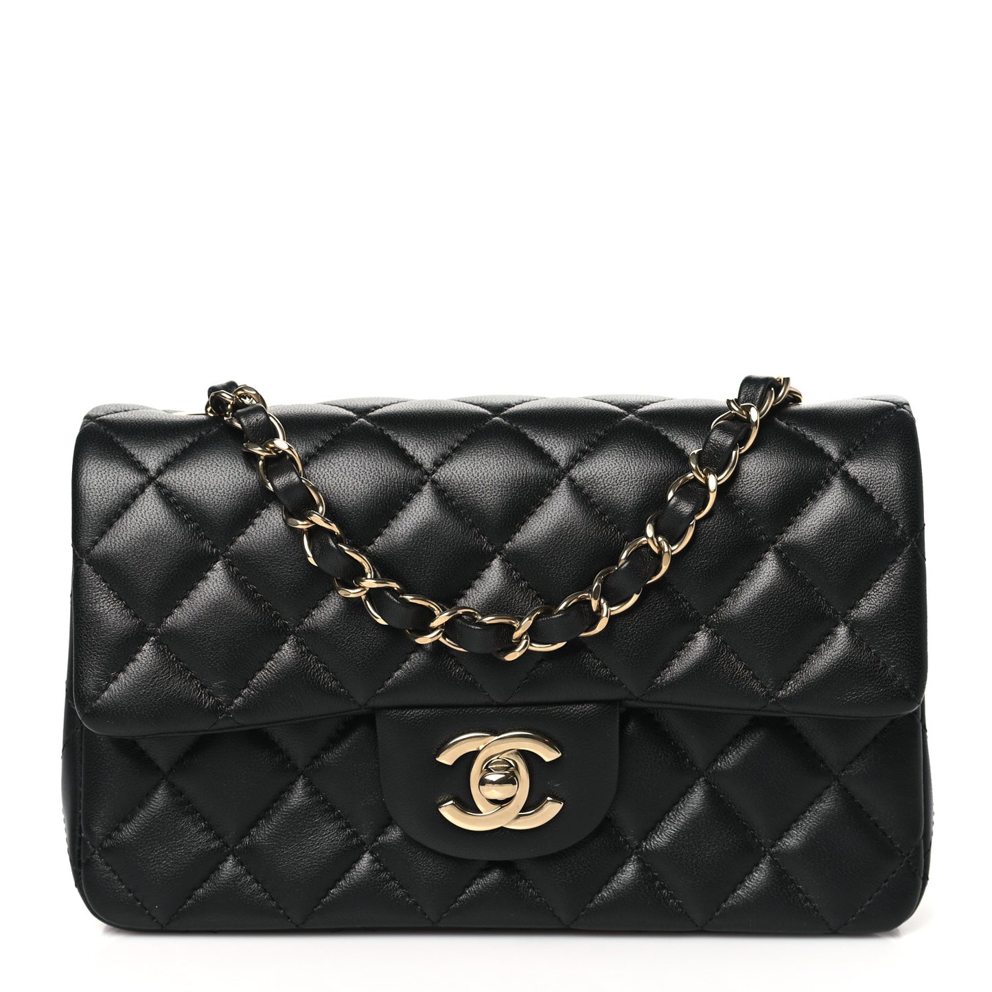 Lambskin Quilted Mini Rectangular Flap Black