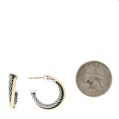 David Yurman Sterling Silver 18K Yellow Gold 23mm Crossover Cable Hoop Earrings 2 of 5
