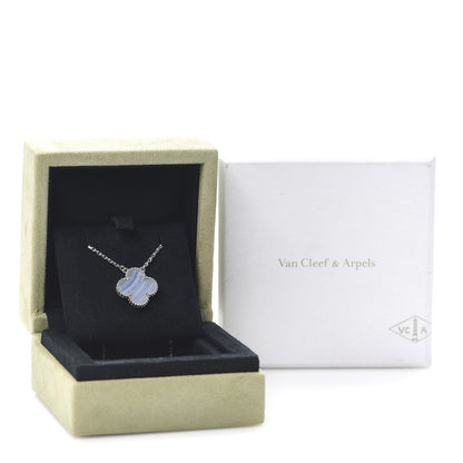Van Cleef & Arpels 18K White Gold Chalcedony Vintage Alhambra Pendant Necklace 7 of 7