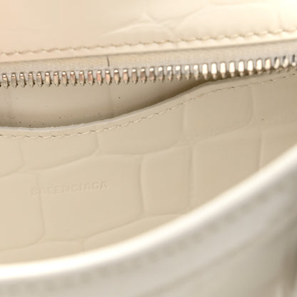 Balenciaga Semi Shiny Calfskin Crocodile Embossed Neo Classic Silver Hardware Mini City White 6 of 14