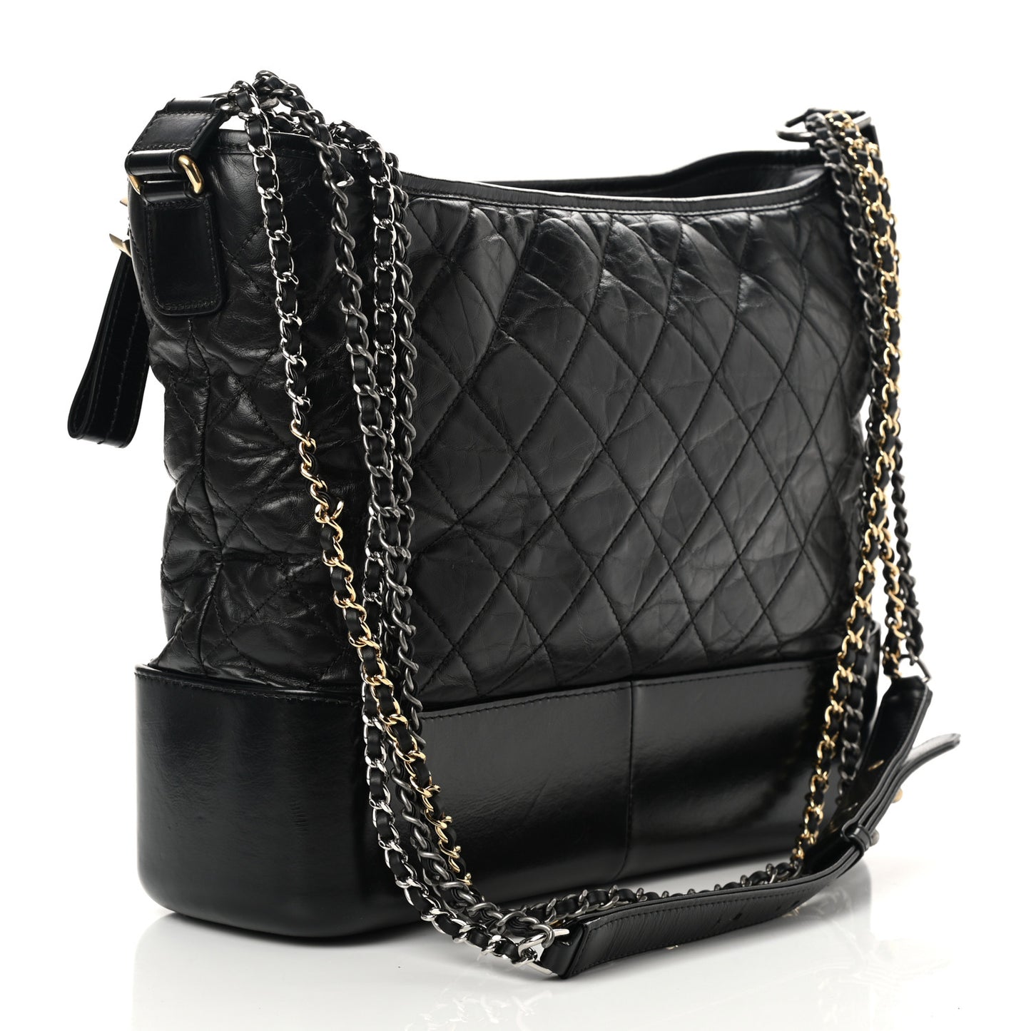Aged Calfskin Quilted Large Gabrielle Hobo Black