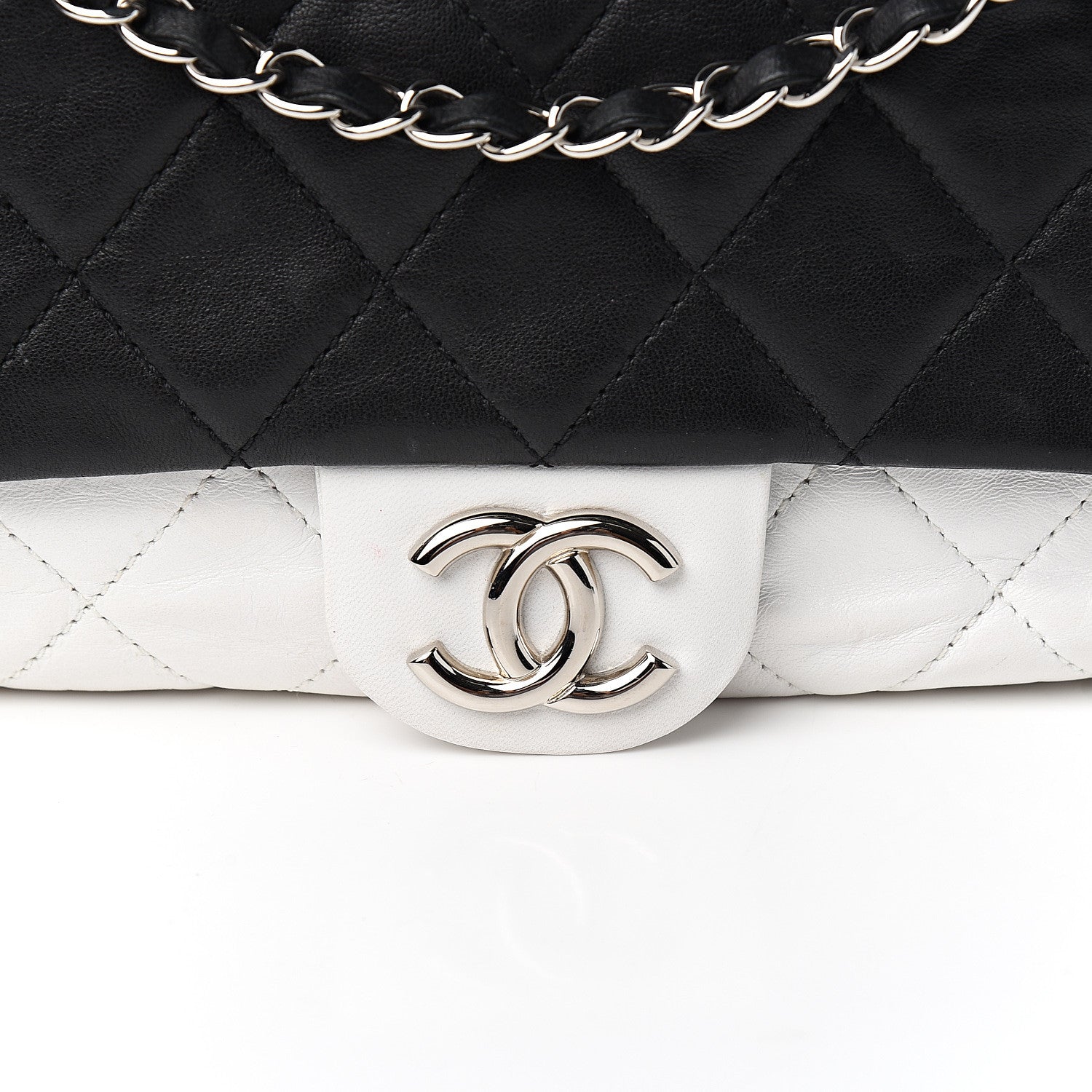 Chanel Lambskin Quilted Medium Flap Black White 10 of 10