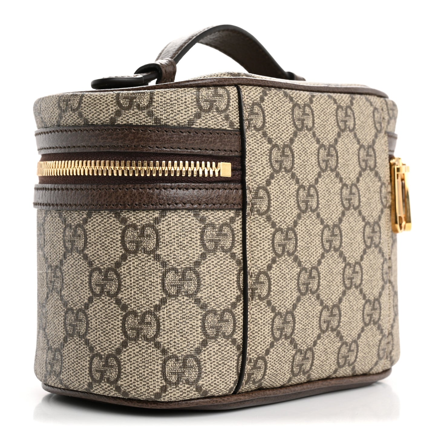 GG Supreme Monogram Textured Calfskin Web Ophidia Vanity Cosmetic Case Beige Ebony New Acero