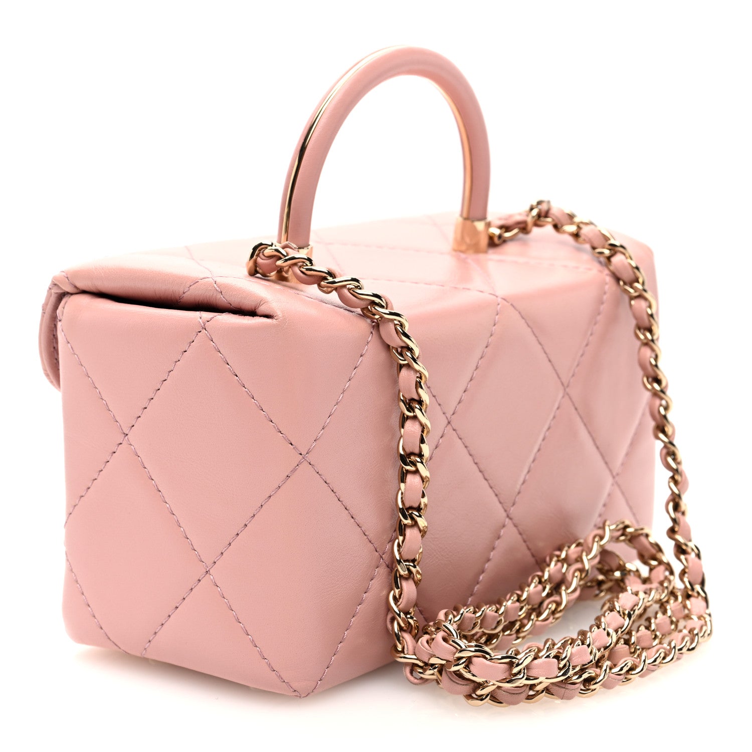 Chanel Shiny Calfskin Quilted CC Handle Vanity Flap Bag Pink 3 of 11