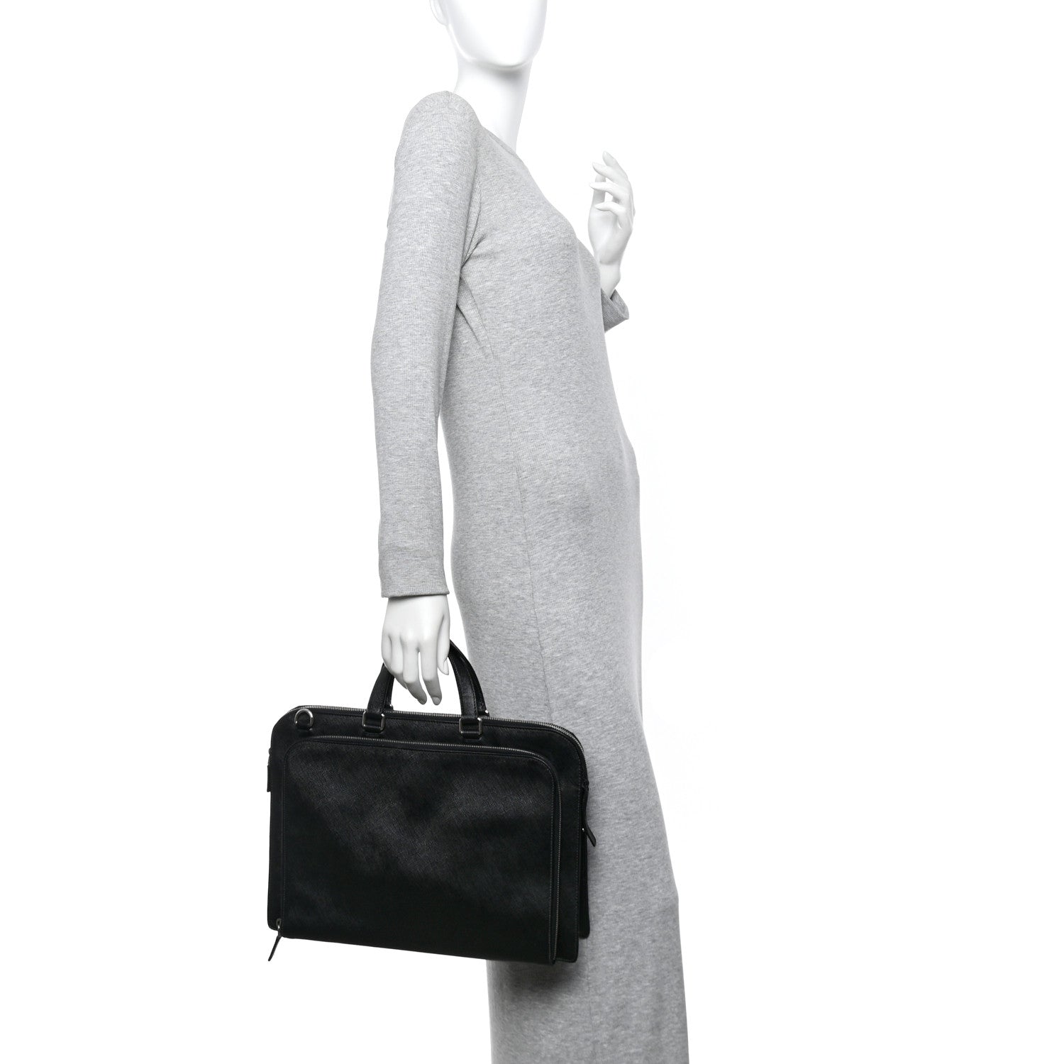 Prada Saffiano Cuir Front Zip Pocket Briefcase Black 1791718