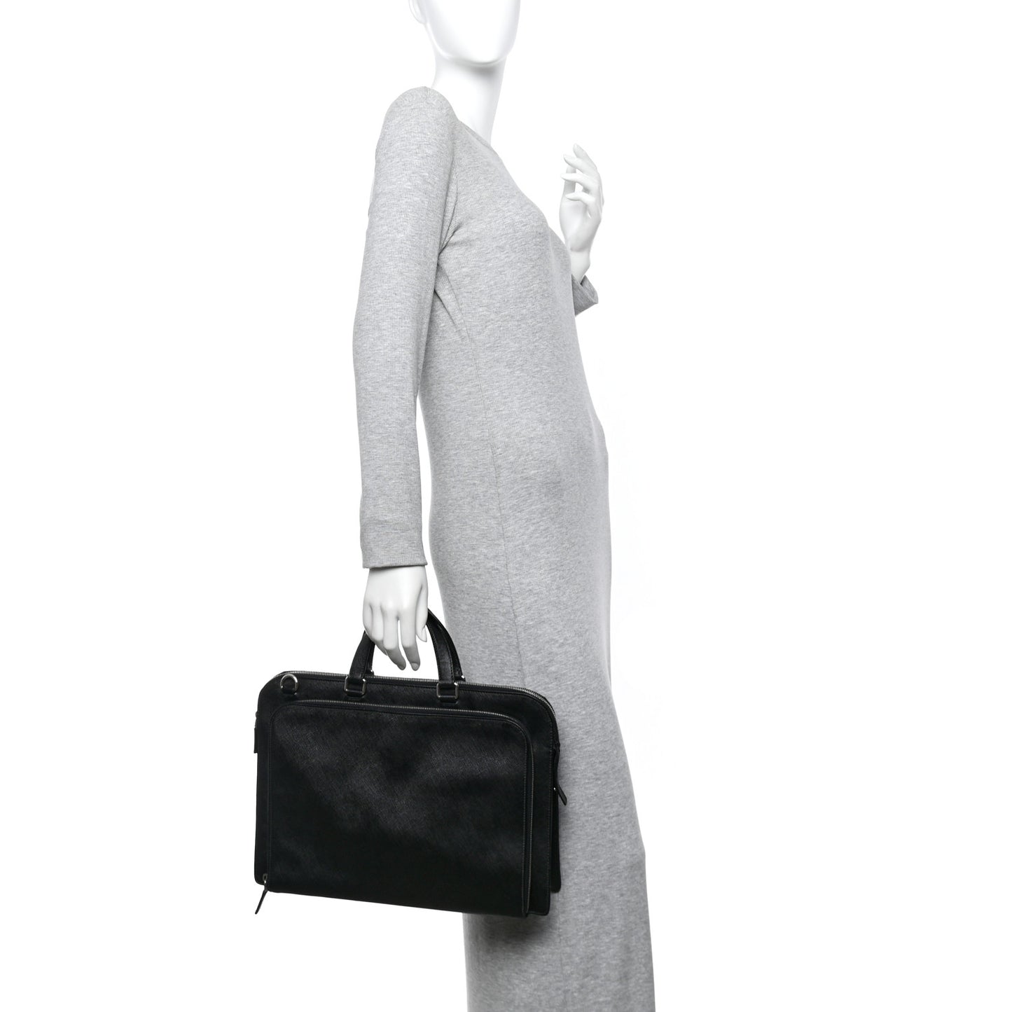 Saffiano Cuir Front Zip Pocket Briefcase Black