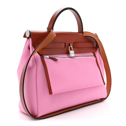 Hermes Military Toile Vache Hunter Herbag Zip Retourne PM 31 Bubblegum 4 of 10