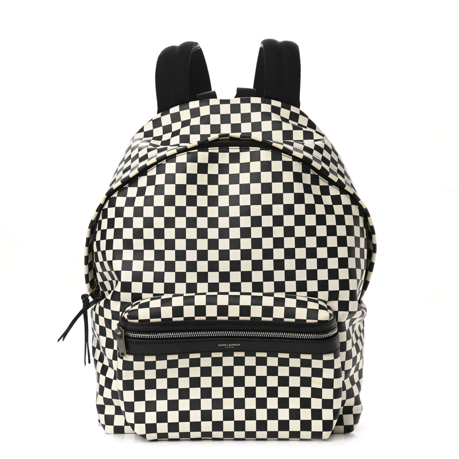 Saint Laurent Calfskin Checked Print Hunting Backpack Black White 1 of 11