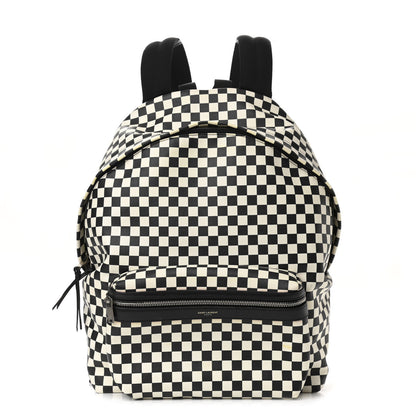 Saint Laurent Calfskin Checked Print Hunting Backpack Black White 1 of 11