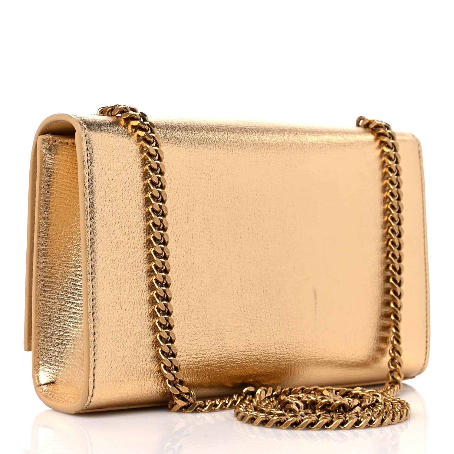 Saint Laurent Metallic Calfskin Small Classic Monogram Kate Tassel Satchel Gold 3 of 12