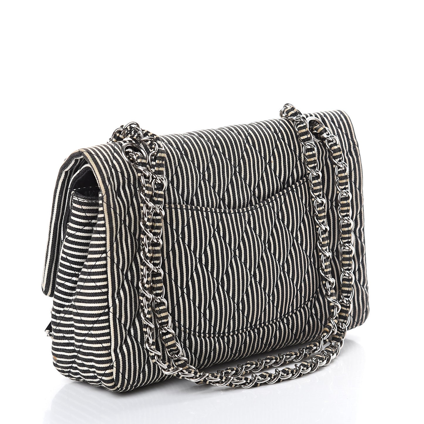 Canvas Sequin Stripe Medium Double Flap Black White