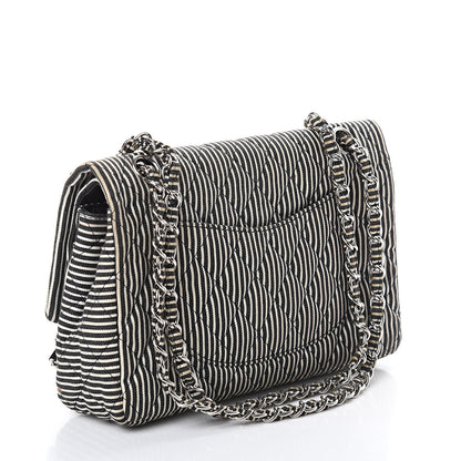 Chanel Canvas Sequin Stripe Medium Double Flap Black White 2 of 8