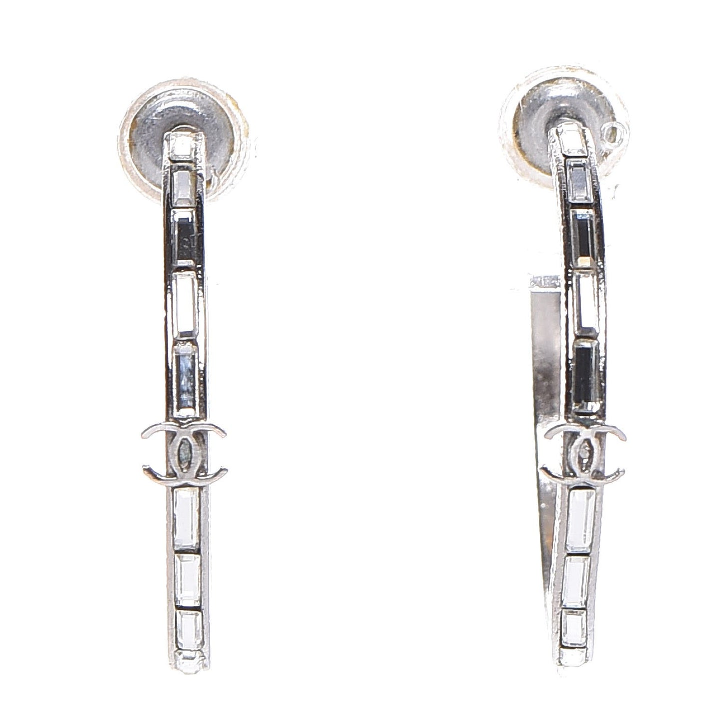 Baguette Crystal CC Hoop Earrings Silver