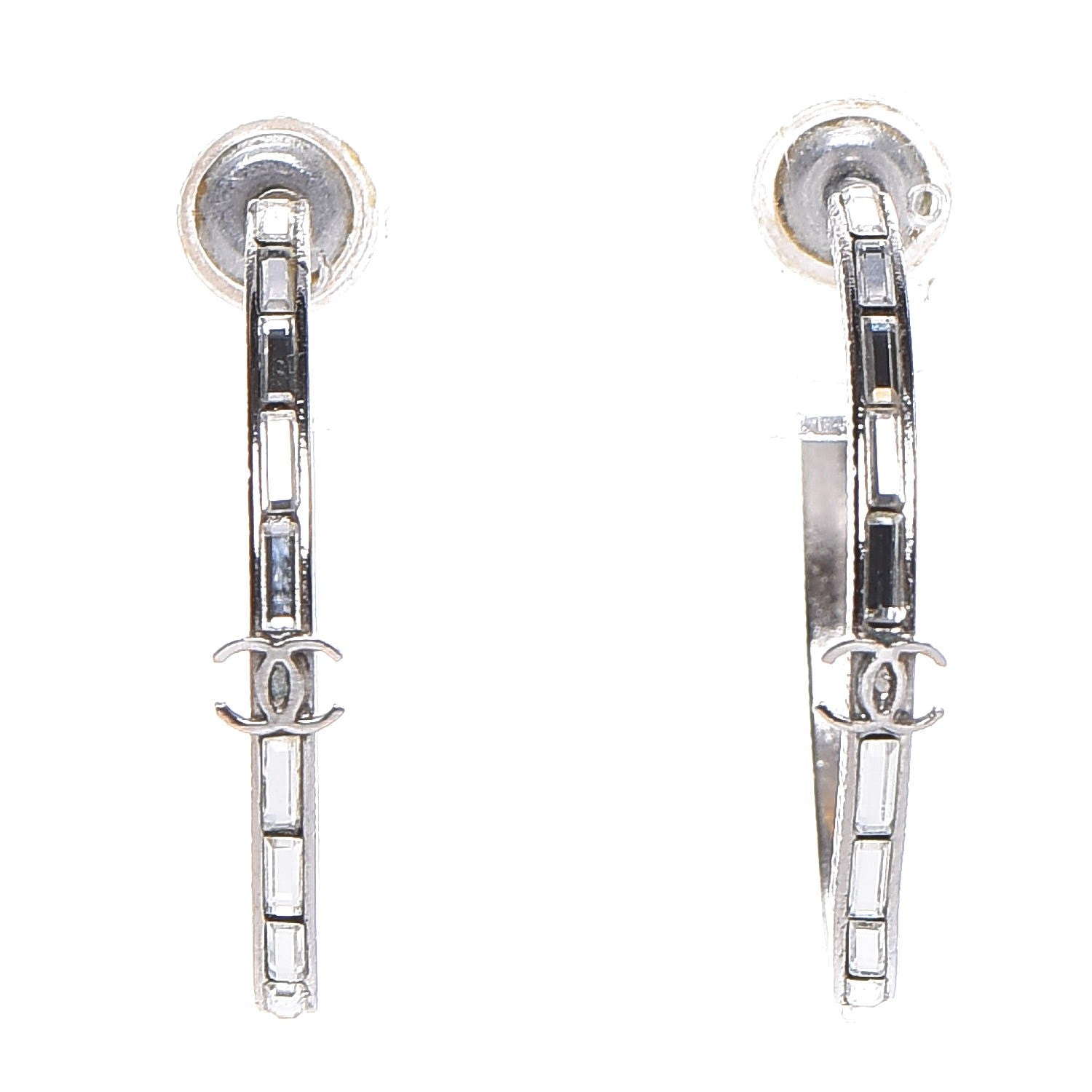 Chanel Baguette Crystal CC Hoop Earrings Silver 1 of 7