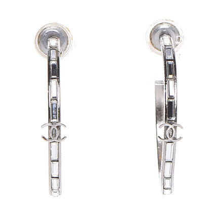 Chanel Baguette Crystal CC Hoop Earrings Silver 1 of 7