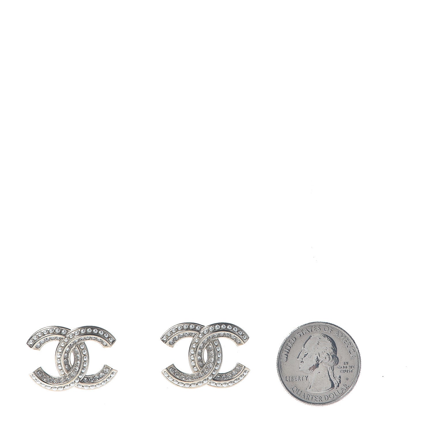 Chanel Pearl Crystal CC Earrings Gold 2 of 5