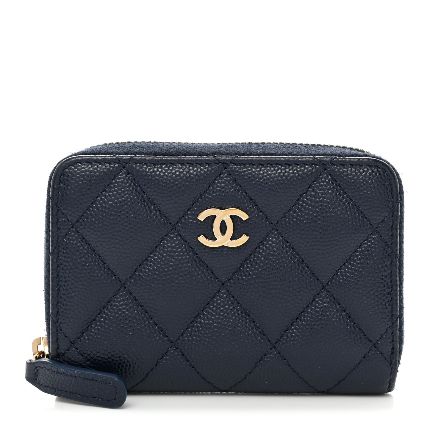 Caviar Quilted Zip Card Holder Navy