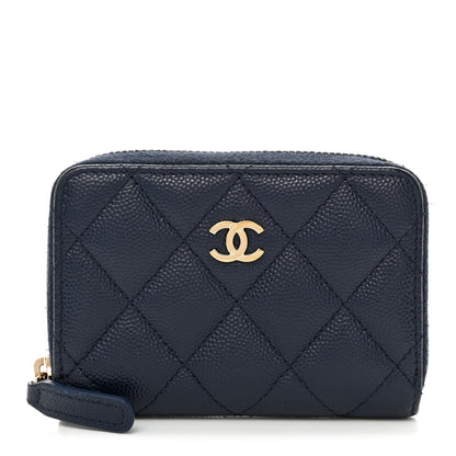 Chanel Caviar Quilted Zip Card Holder Navy 1 of 8