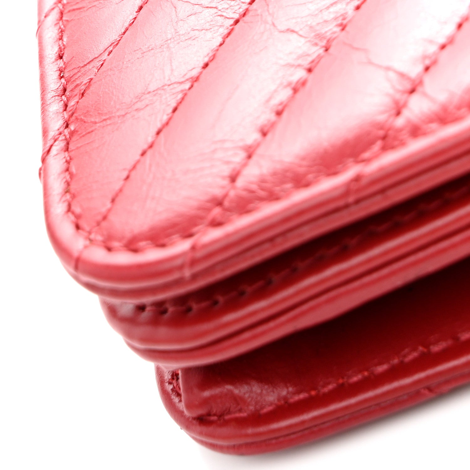 Chanel Glazed Calfskin Quilted Coco Boy Wallet On Chain WOC Red 12 of 13