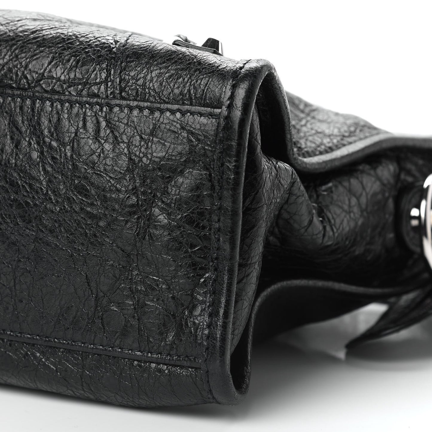 Agneau Classic Silver Hardware S City Logo Strap Black White
