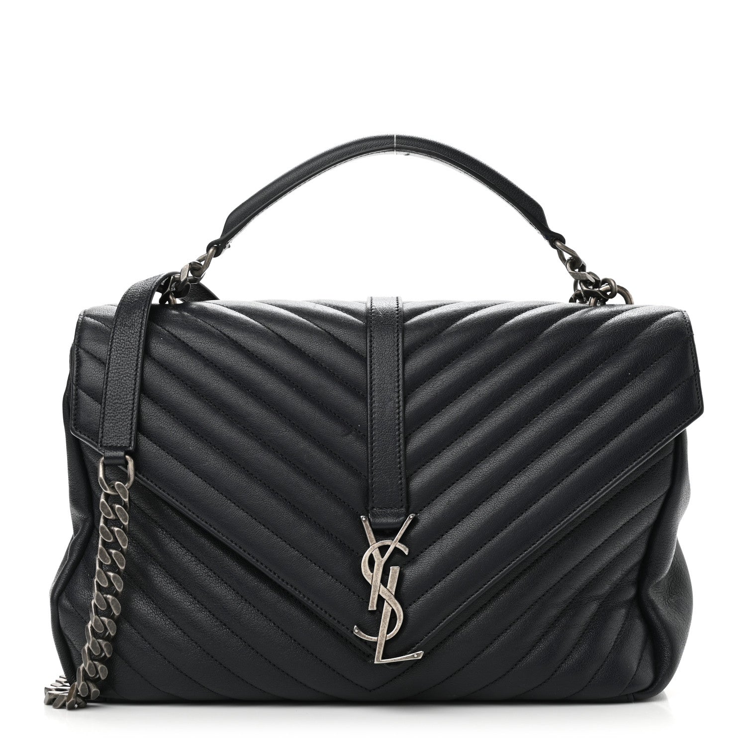 Saint Laurent Sheepskin Matelasse Chevron Monogram Large College Satchel Navy Blue 1 of 13