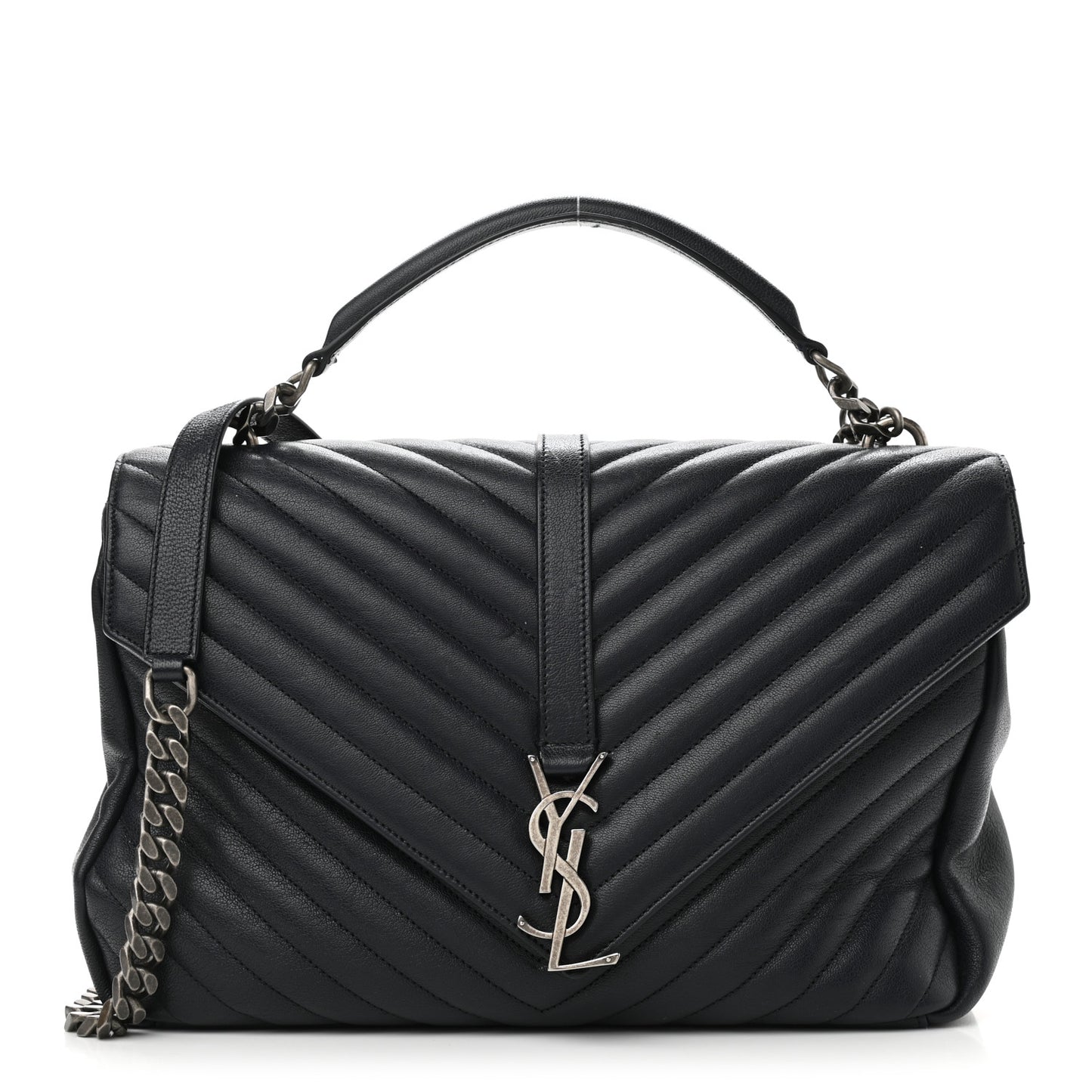 Sheepskin Matelasse Chevron Monogram Large College Satchel Navy Blue
