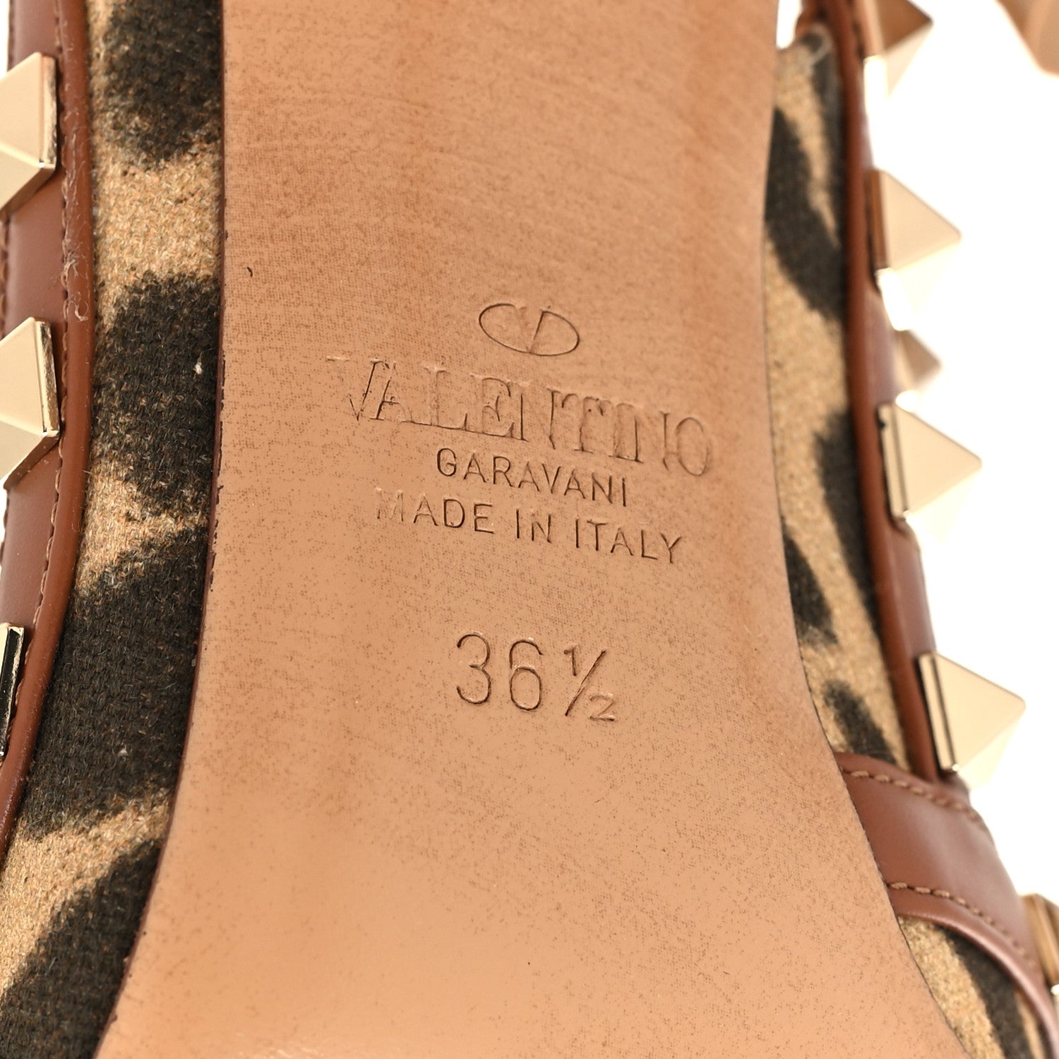 Valentino Garavani Canvas Leopard Print Rockstud Ankle Strap 100mm Pumps 36.5 Brown 6 of 7