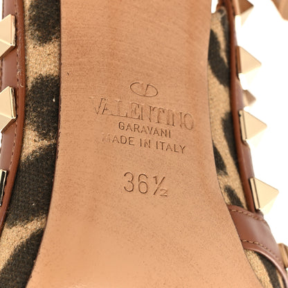 Valentino Garavani Canvas Leopard Print Rockstud Ankle Strap 100mm Pumps 36.5 Brown 6 of 7