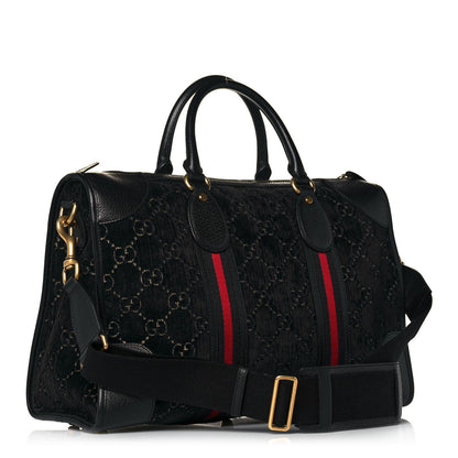 Gucci Velvet GG Monogram Textured Calfskin Web Medium Duffle Bag Blue Beige Black 3 of 14