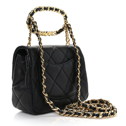 Chanel Lambskin Metal Quilted Mini Top Handle Square Flap Black 3 of 9