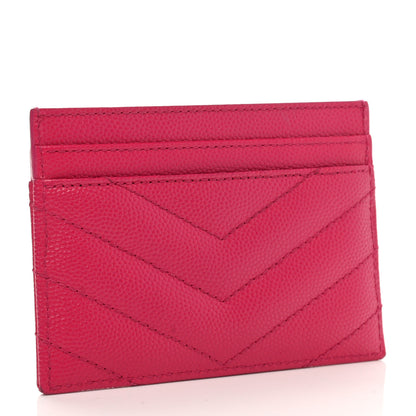 Saint Laurent Grain De Poudre Matelasse Chevron Monogram Credit Card Case Fresh Fuxia 3 of 8