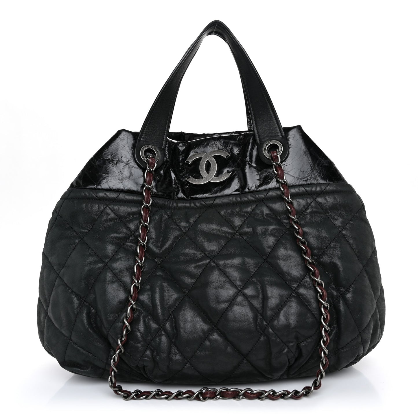 Iridescent Calfskin Quilted Large In The Mix Tote Black