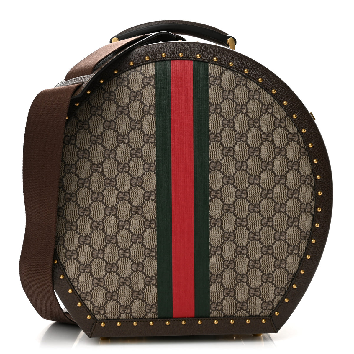Gucci GG Supreme Monogram Textured Dollar Calfskin Web Small Savoy Hat Box Beige Ebony New Acero 1 of 8