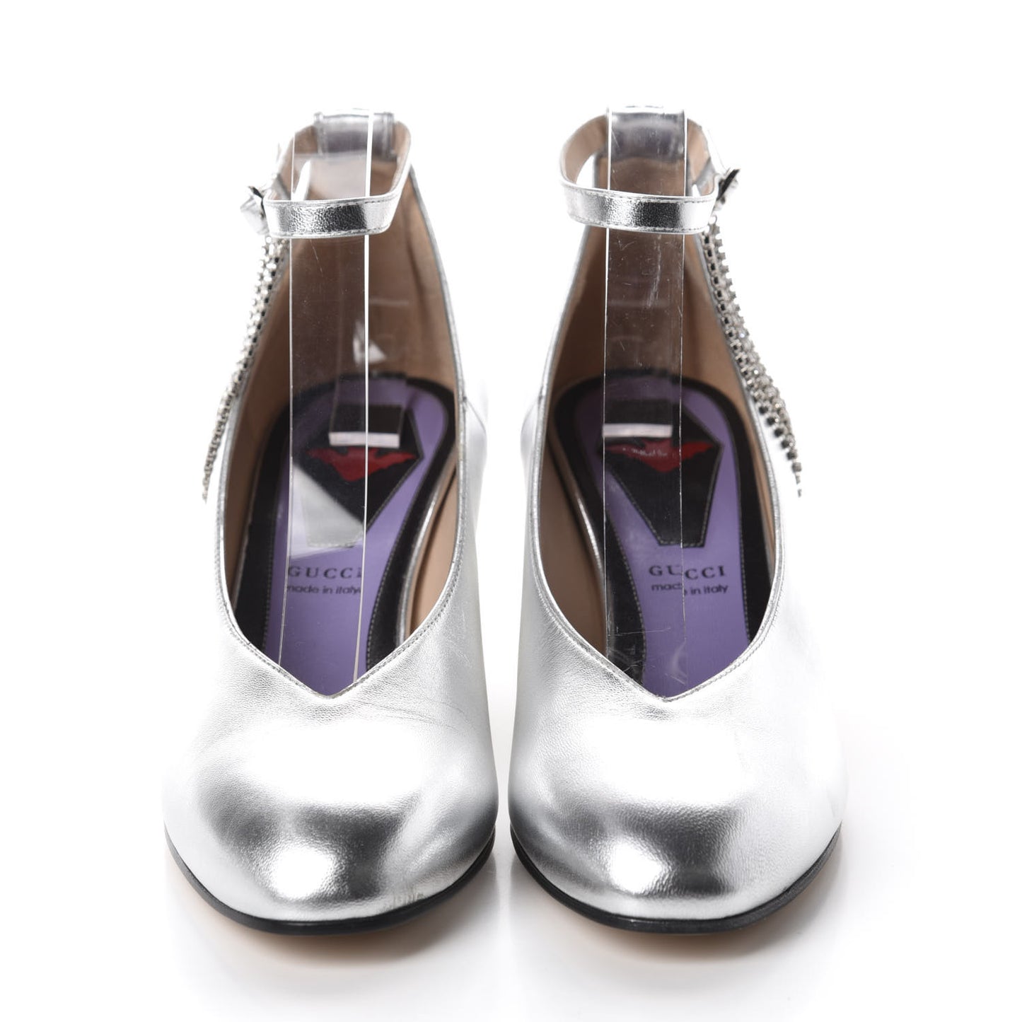Metallic Nappa Crystal Square G Mid Heel Pumps 40 Silver