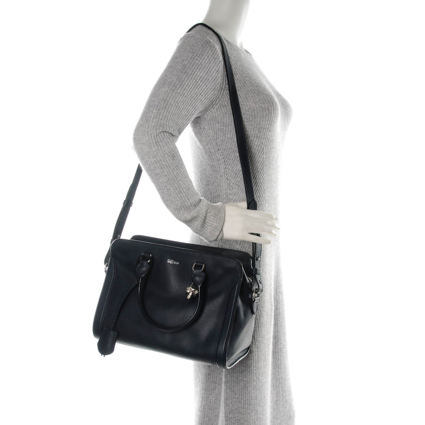 Pebbled Calfskin Small Skull Padlock Zip Around Tote Navy