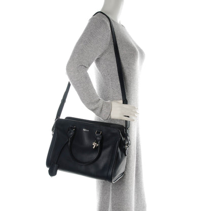 Alexander McQueen Pebbled Calfskin Small Skull Padlock Zip Around Tote Navy 2 of 7